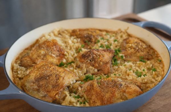 One Pan Chicken and Garlic Rice